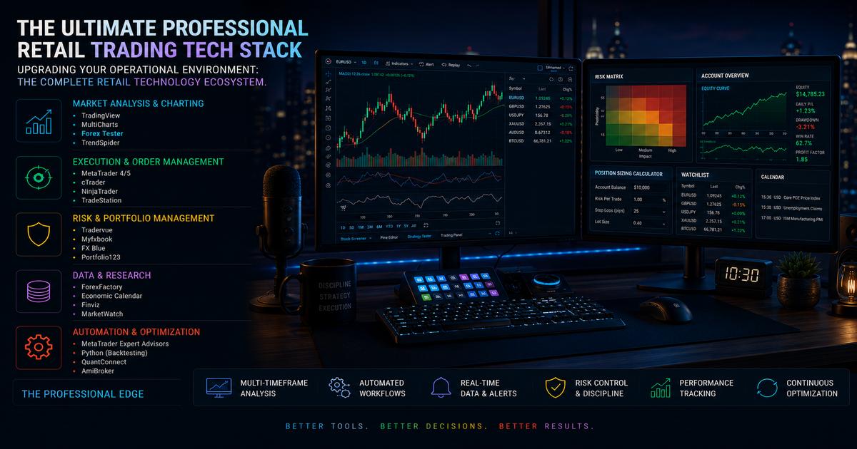 Ultra-modern retail trading workstation showcasing optimized dual-monitors, charting utilities, and risk matrices