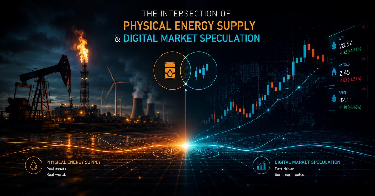 Offshore oil platform during a sunrise with digital financial charts overlaid
