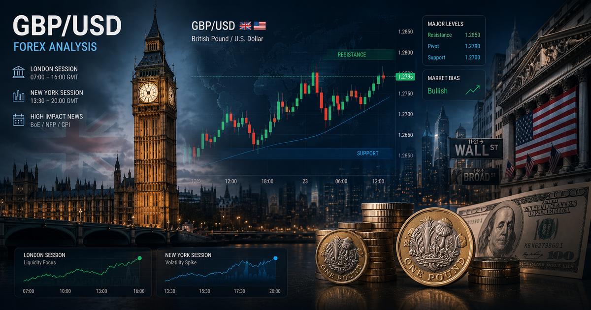 Big Ben clock tower in London fading into a high-tech financial bar chart and candlestick pattern representing the US Dollar and British Pound