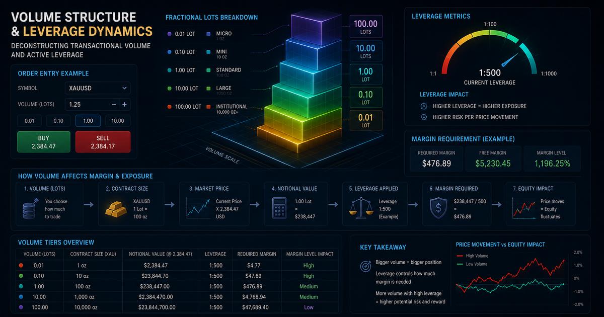Technical illustration breaking down transactional lots, contract volumes, and standard margin requirements.